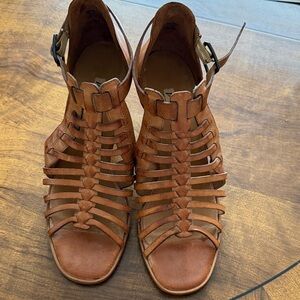 Paul Green Brown Woven Leather Gladiator Sandals